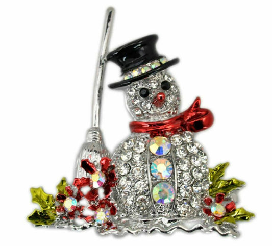 Stunning Diamonte Silver Plated Christmas Elegant Snowman Brooch Cake Pin SM2