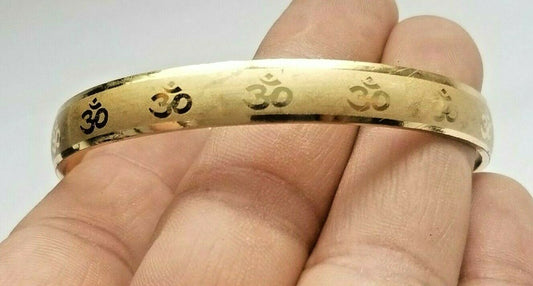 Smooth Gold plated Laser Engraved Hindu Legend OM Kara India Bangle Bracelet K5