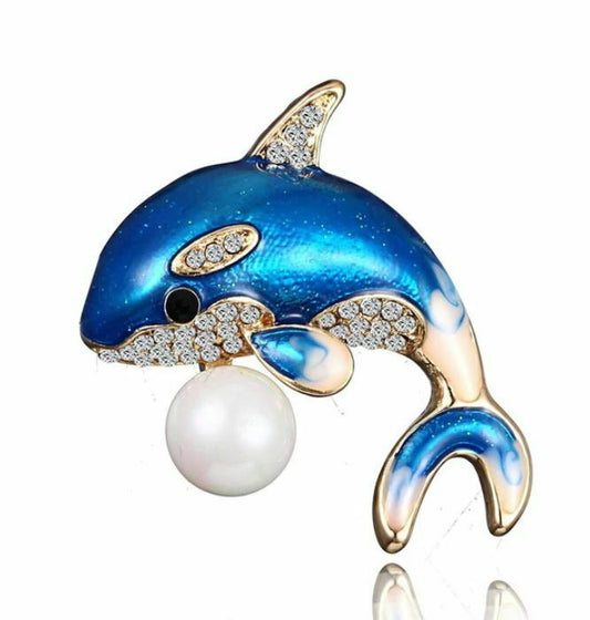 Christmas New Year Stunning Diamonte Gold Plated Dolphin Brooch Pin Broach A6