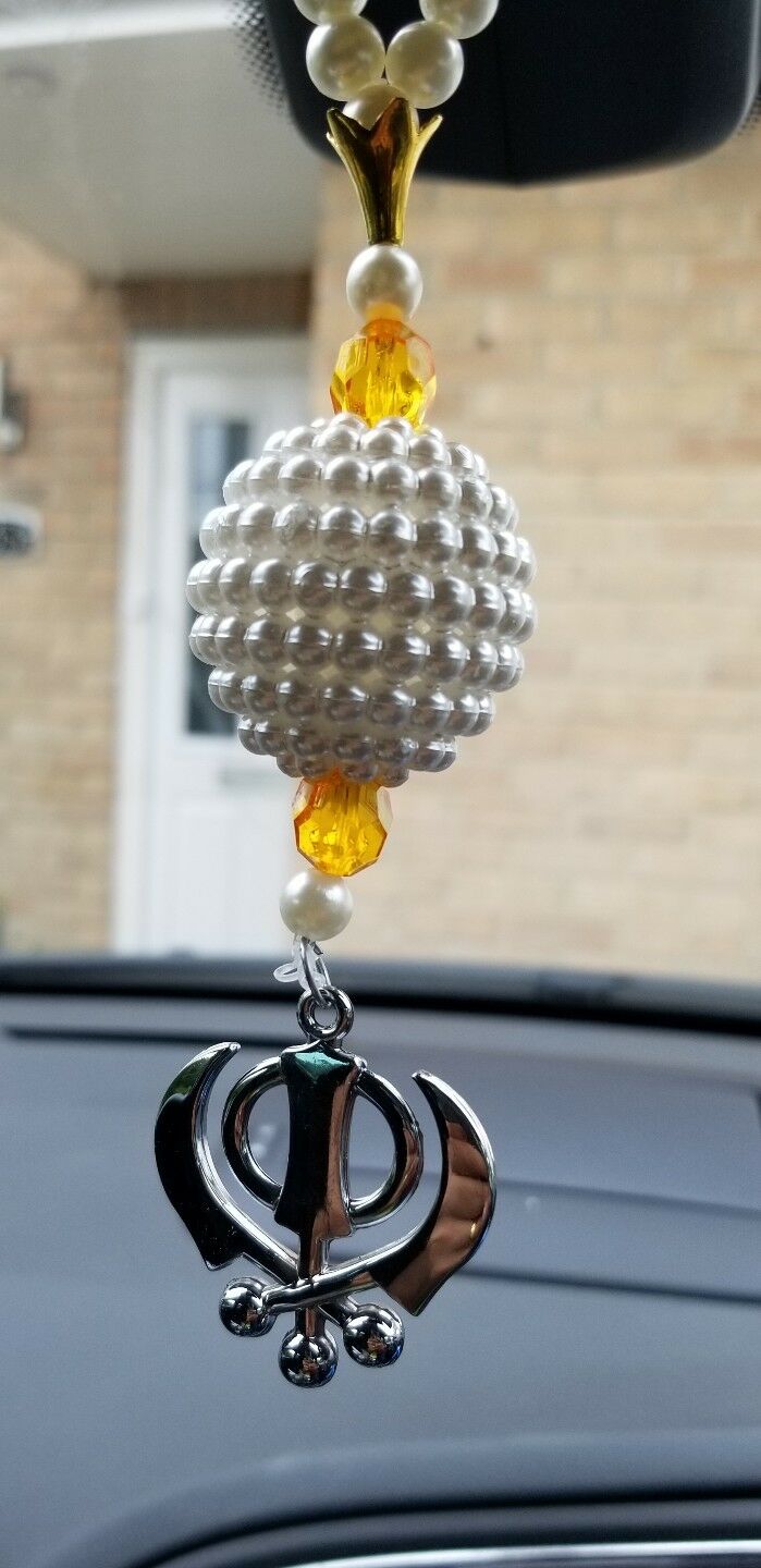 Silver Plated Khanda Punjabi Kaur Sikh Singh Pendant Car Rear Mirror Hanger Oran