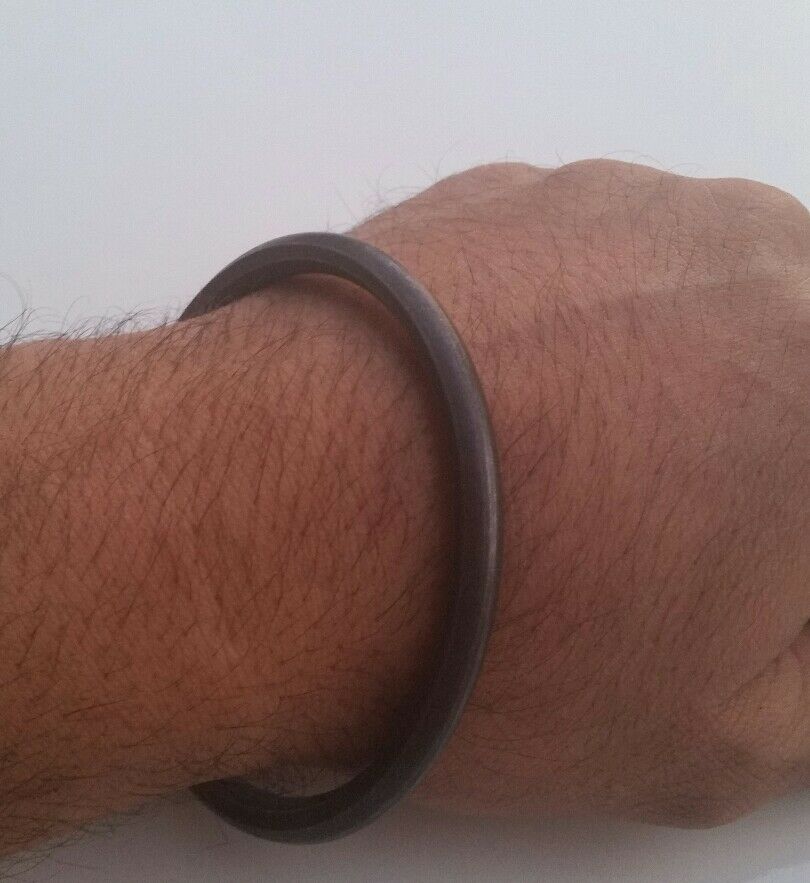 Black SARBLOH STEEL Pure Iron Round Smooth Sikh Singh KAUR Khalsa Kara Bracelet