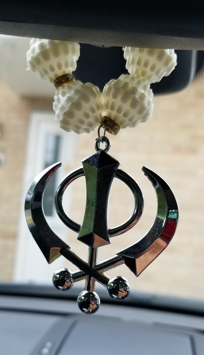 Silver Plated Khanda Pendant Punjabi Kaur Sikh Singh Car Rear Mirror Hanger Mala