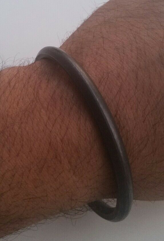 Black SARBLOH STEEL Pure Iron Round Smooth Sikh Singh KAUR Khalsa Kara Bracelet