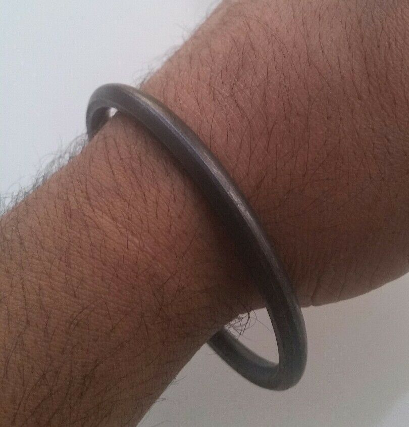 Black SARBLOH STEEL Pure Iron Round Smooth Sikh Singh KAUR Khalsa Kara Bracelet