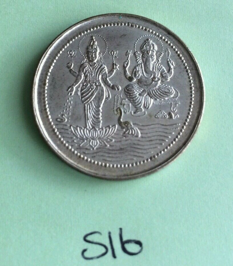 Silver Plated Laxmi Ganesh Ji OM Legend Hindu Good Luck Coin Gift XMas Token S16