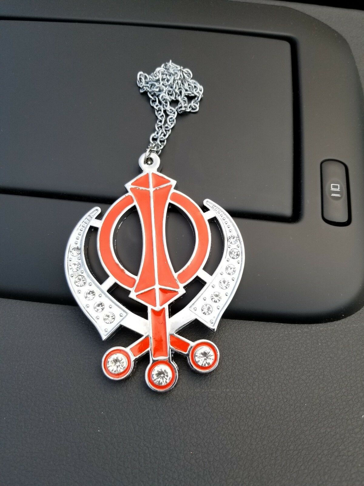 Singh Kaur Sikh Punjabi Silver Plated Khanda Pendant Car Rear Mirror Hanging ORA