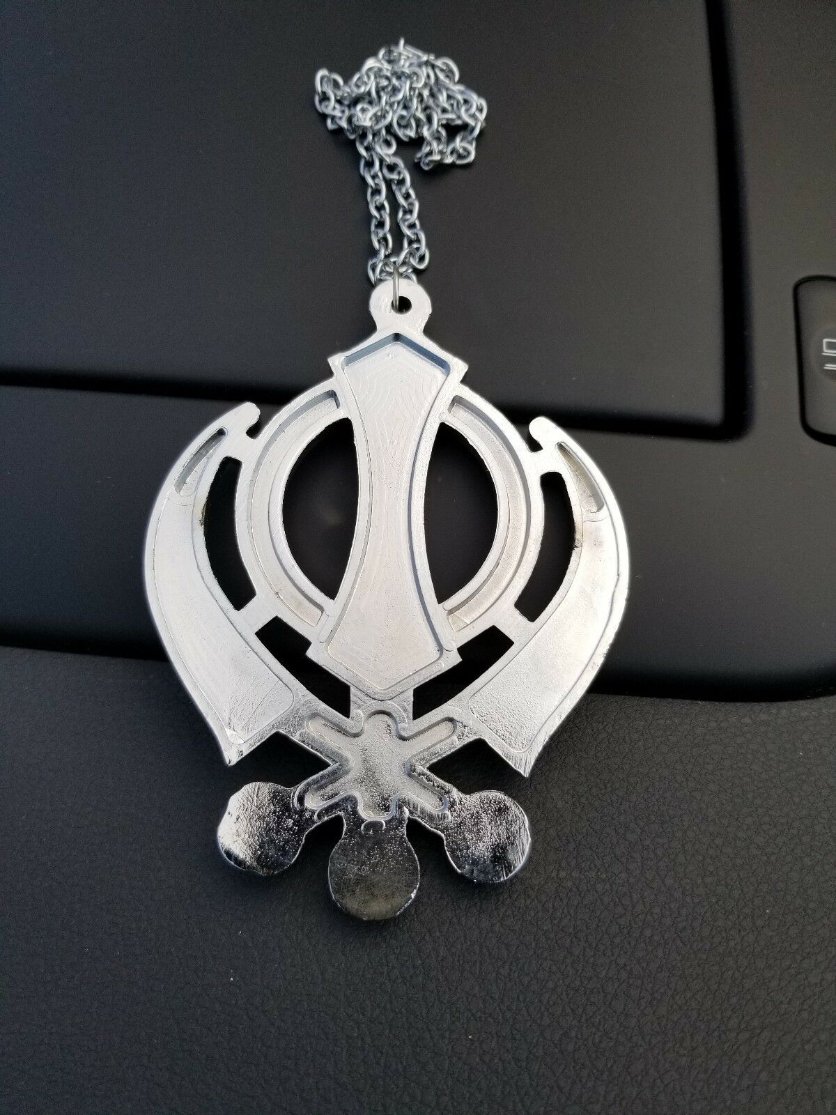 Singh Kaur Sikh Punjabi Silver Plated Khanda Pendant Car Rear Mirror Hanging ORA