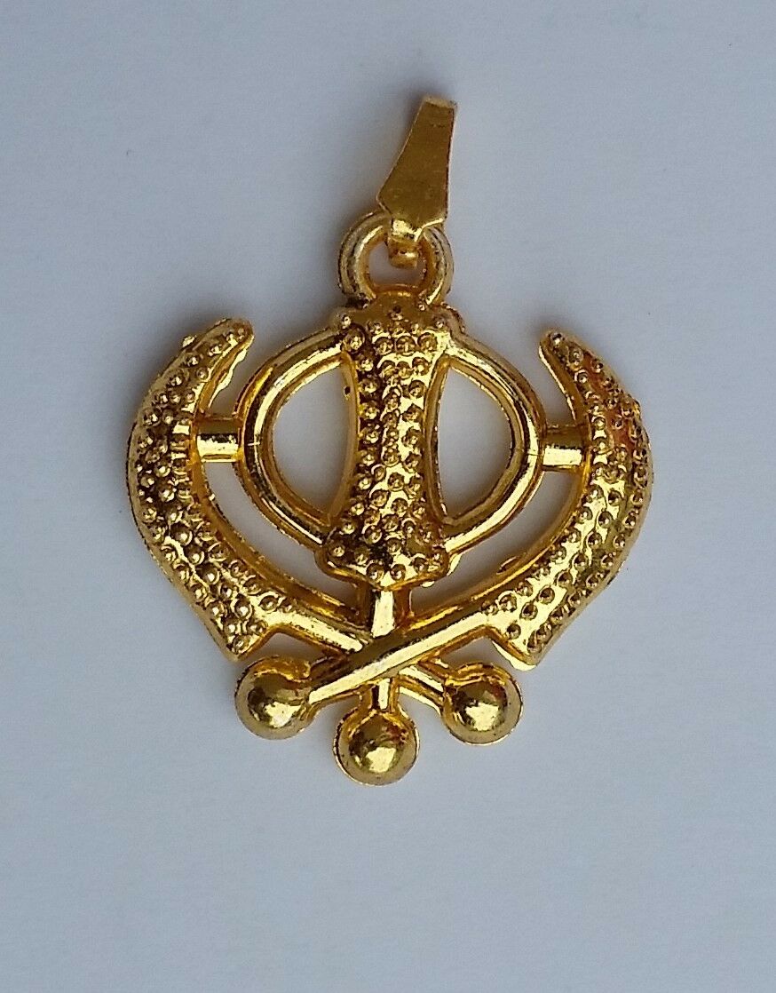 Beautiful UNISEX SMALL Gold Polished Punjabi Sikh Khanda Pendant in black thread