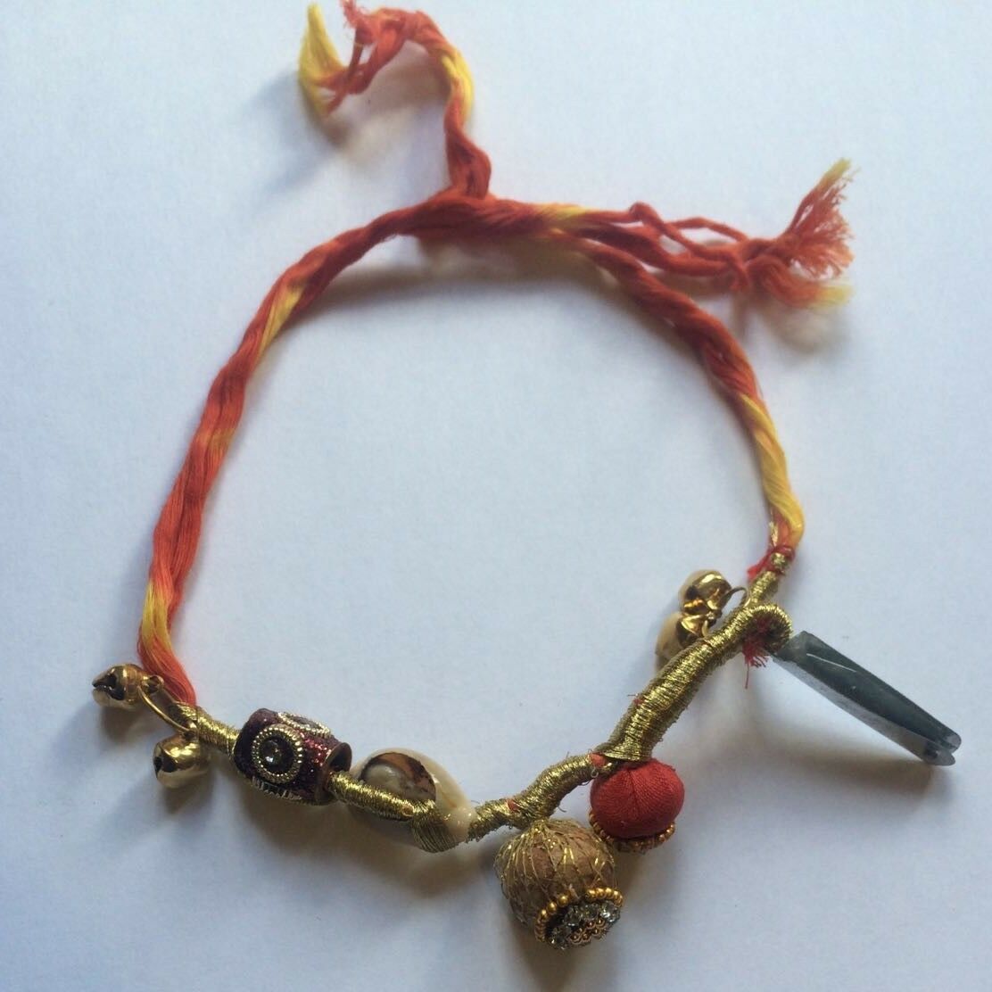 Talisman Protection Hindu Mauli dangling bell Kaudi Conch shankh Jaifal Bracelet