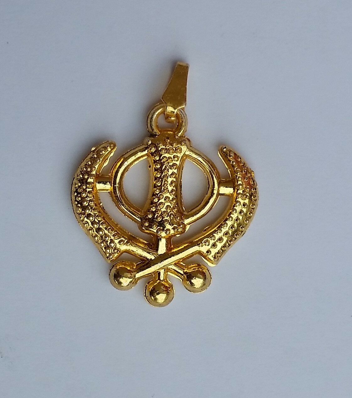 Beautiful UNISEX SMALL Gold Polished Punjabi Sikh Khanda Pendant in black thread