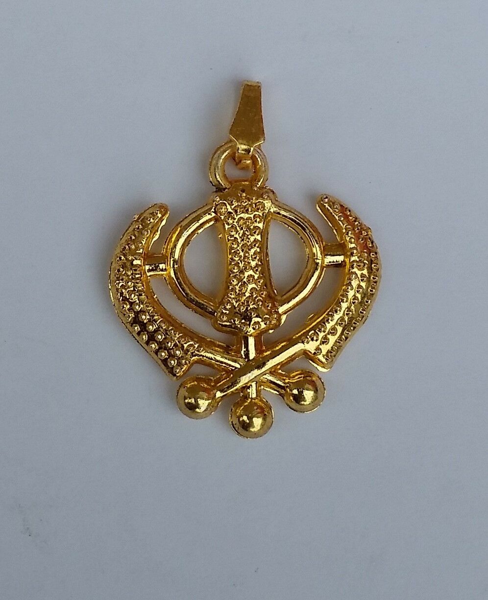 Beautiful UNISEX SMALL Gold Polished Punjabi Sikh Khanda Pendant in black thread