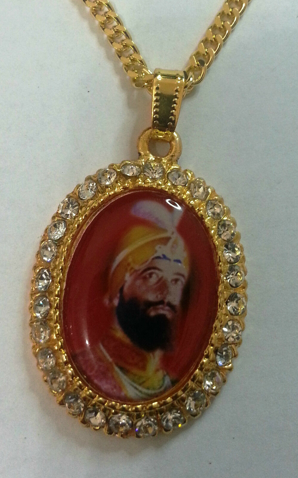 Unisex Gold Plated Stunning Rhinesstones Small Guru Gobind Singh Sikh Pendants