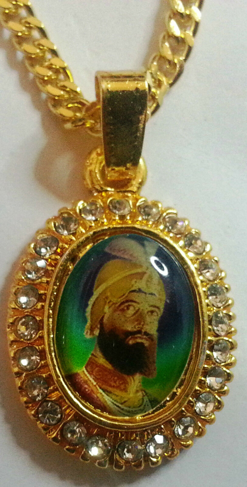 Unisex Gold Plated Stunning Rhinesstones Small Guru Gobind Singh Sikh Pendants