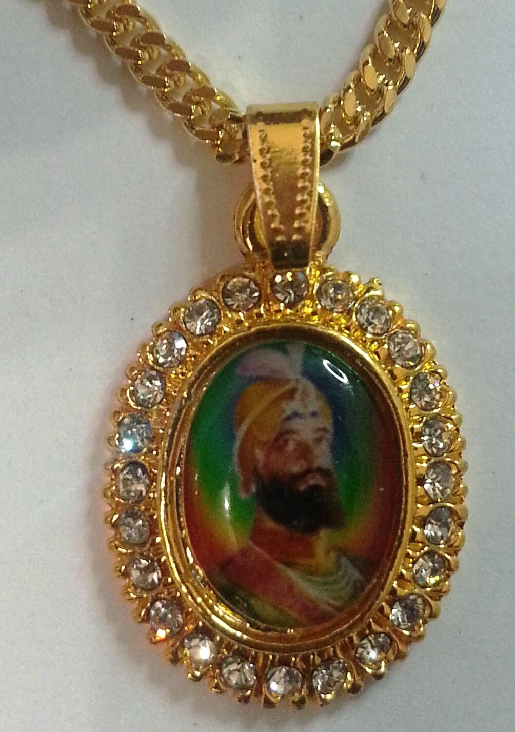 Unisex Gold Plated Stunning Rhinesstones Small Guru Gobind Singh Sikh Pendants