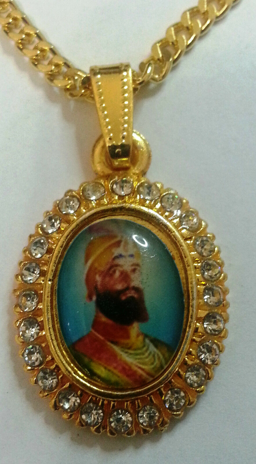 Unisex Gold Plated Stunning Rhinesstones Small Guru Gobind Singh Sikh Pendants