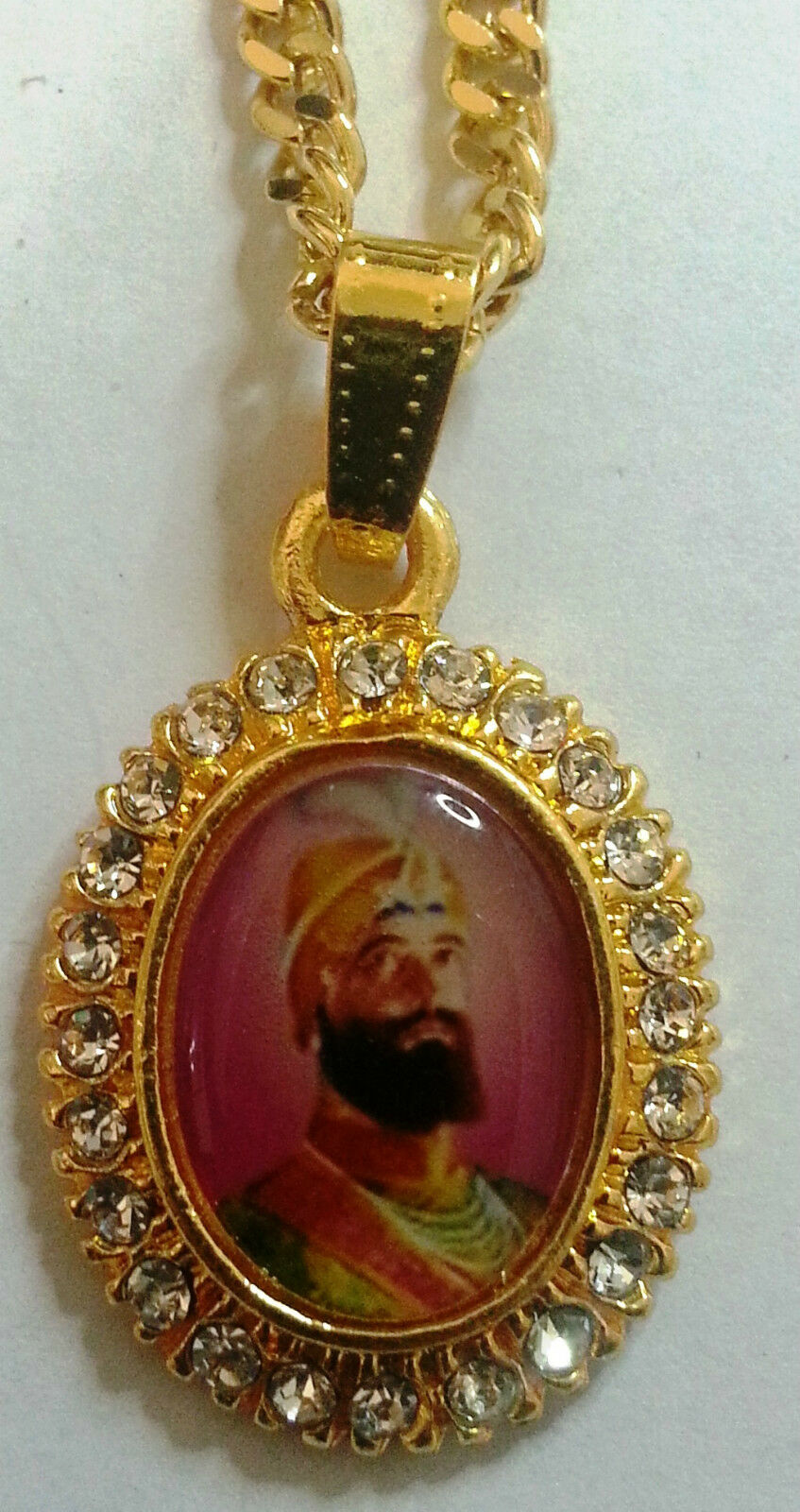 Unisex Gold Plated Stunning Rhinesstones Small Guru Gobind Singh Sikh Pendants