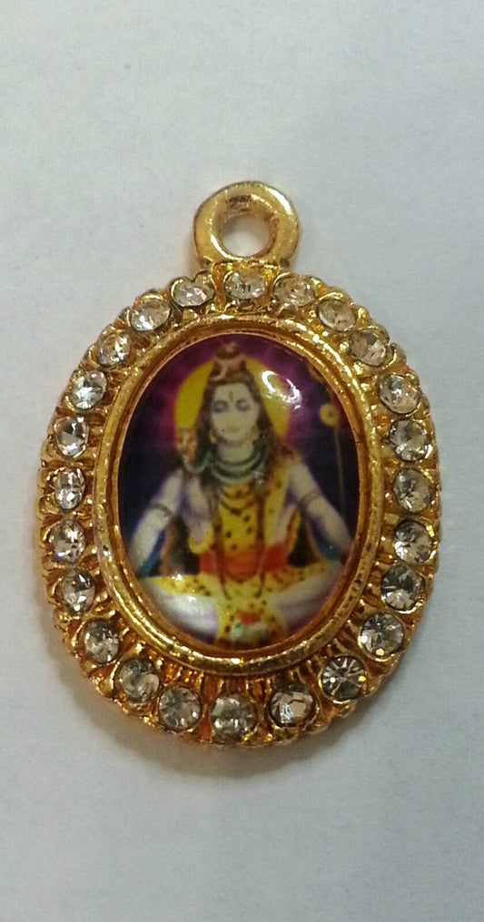 Small Gold Plated Hindu Religious Pendants - Shivji Mahadev Jai Maa Sherawali