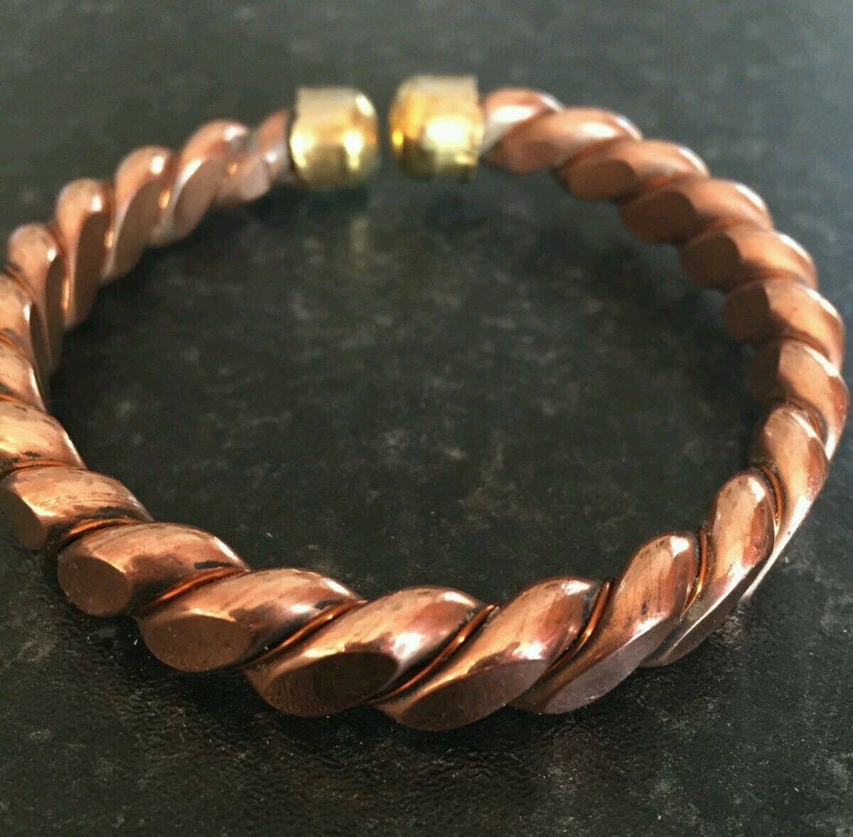 Unisex Pure Copper Twisted Wires Bracelet Cuff Adjustable Size Hindu Kada Kara