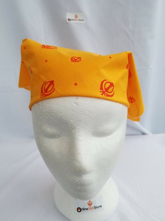 Sikh Hindu Kaur Singh YELLOW Khanda bandana Head Wrap Gear Rumal Handkerchief A1