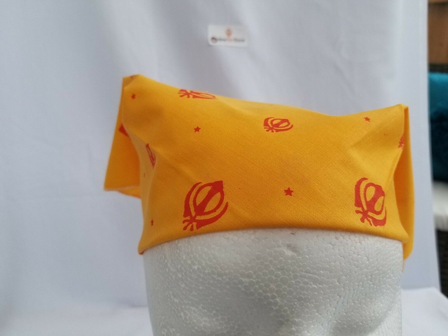 Sikh Hindu Kaur Singh YELLOW Khanda bandana Head Wrap Gear Rumal Handkerchief A1