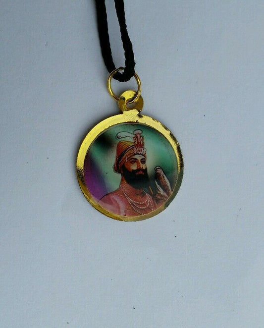 Sikh Double Sided Guru Nanak Ji Guru Gobind Singh Round Pendant in black thread