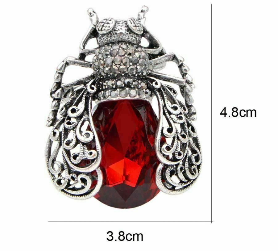 Vintage look silver plated red beetle brooch suit coat broach collar pin b480h