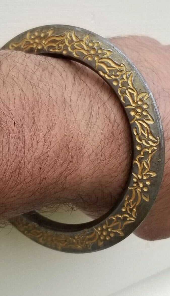 Sikh kara sarbloh floral engraved bangle singh kaur khalsa pure iron kada v9