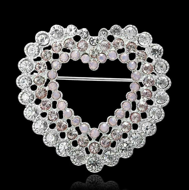 Stunning vintage look silver plated celebrity love heart brooch broach pin f6