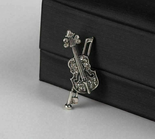 Stunning vintage look silver plated violin music celebrity brooch broach pin e2