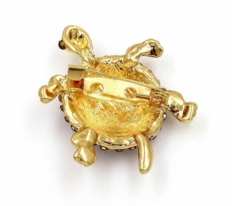 Vintage look gold plated lucky tortoise brooch suit coat broach collar pin b23