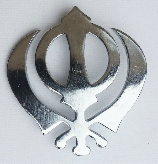 Stunning chrome plated steel sikh khanda brooch pin for singh turban patka pp