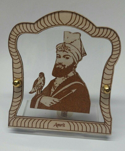 Sikh guru gobind singh wood carved photo portrait sikh lovely desktop stand f2