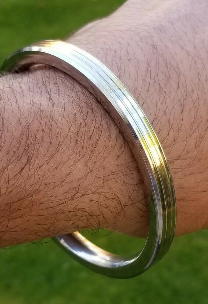 Sikh kara stainless steel flat smooth 3 brass lines kada singh kaur bangle v20