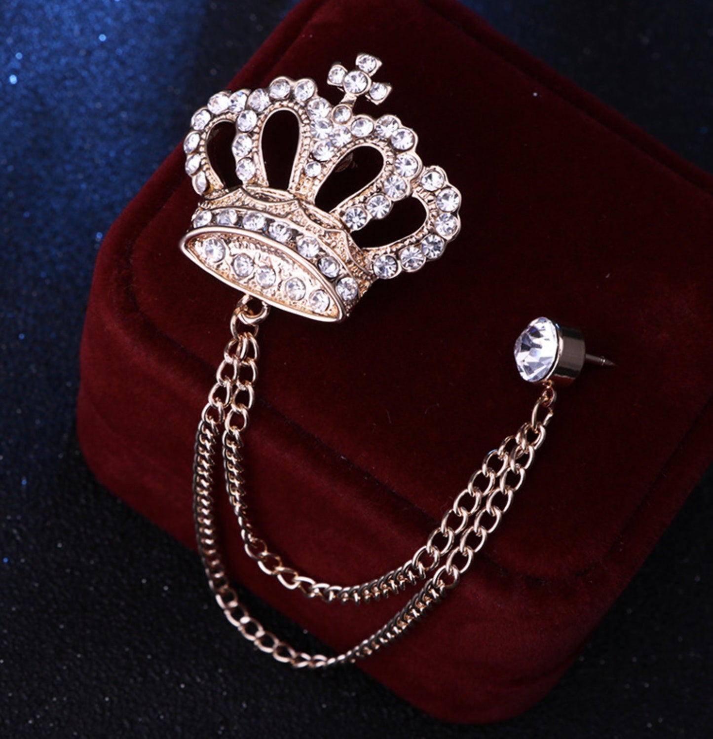 Crown designer brooch stunning gold silver plated vintage look diamonte pin kk