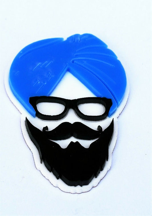 Sikh punjabi sardarji blue turban singh khalsa acrylic adhesive back sticker