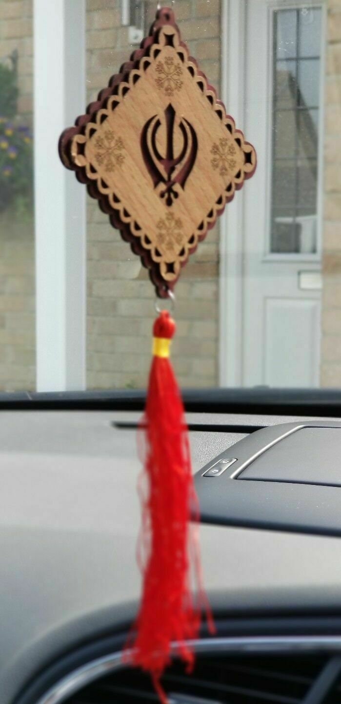 Punjabi sikh wooden khanda stunning pendant evil protection car hanger red qq