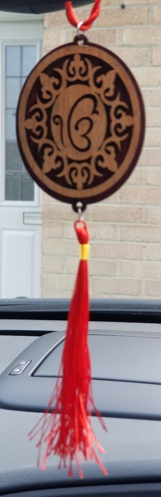 Punjabi sikh wooden ek onkar stunning pendant for car rear mirror red tassel qq