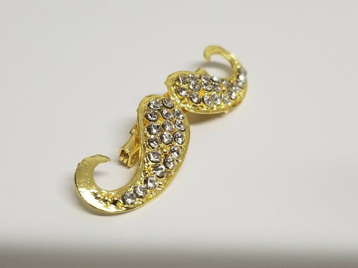 Stunning diamonte gold plated hindu sikh punjabi moustache brooch broach pin