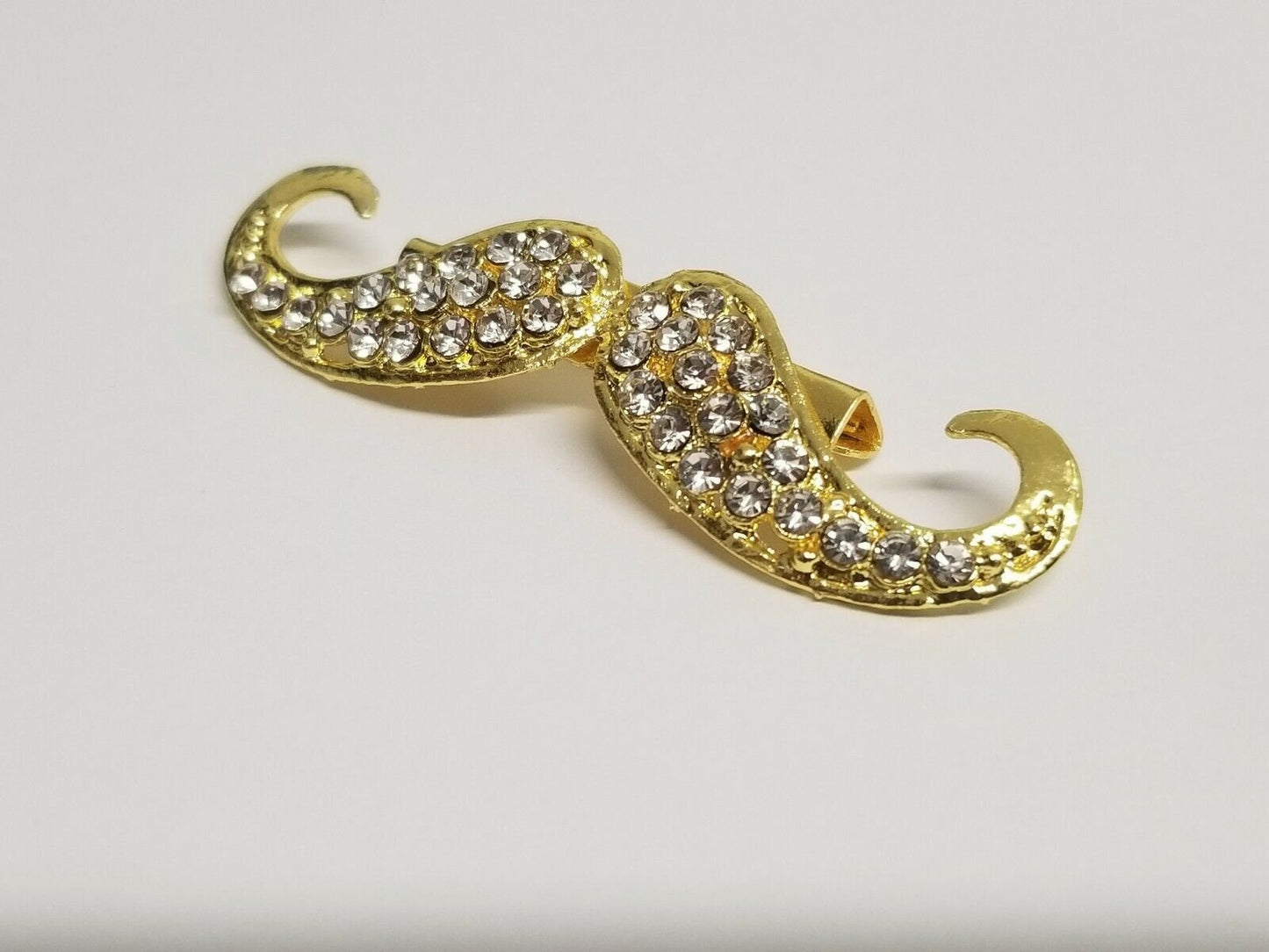 Stunning diamonte gold plated hindu sikh punjabi moustache brooch broach pin