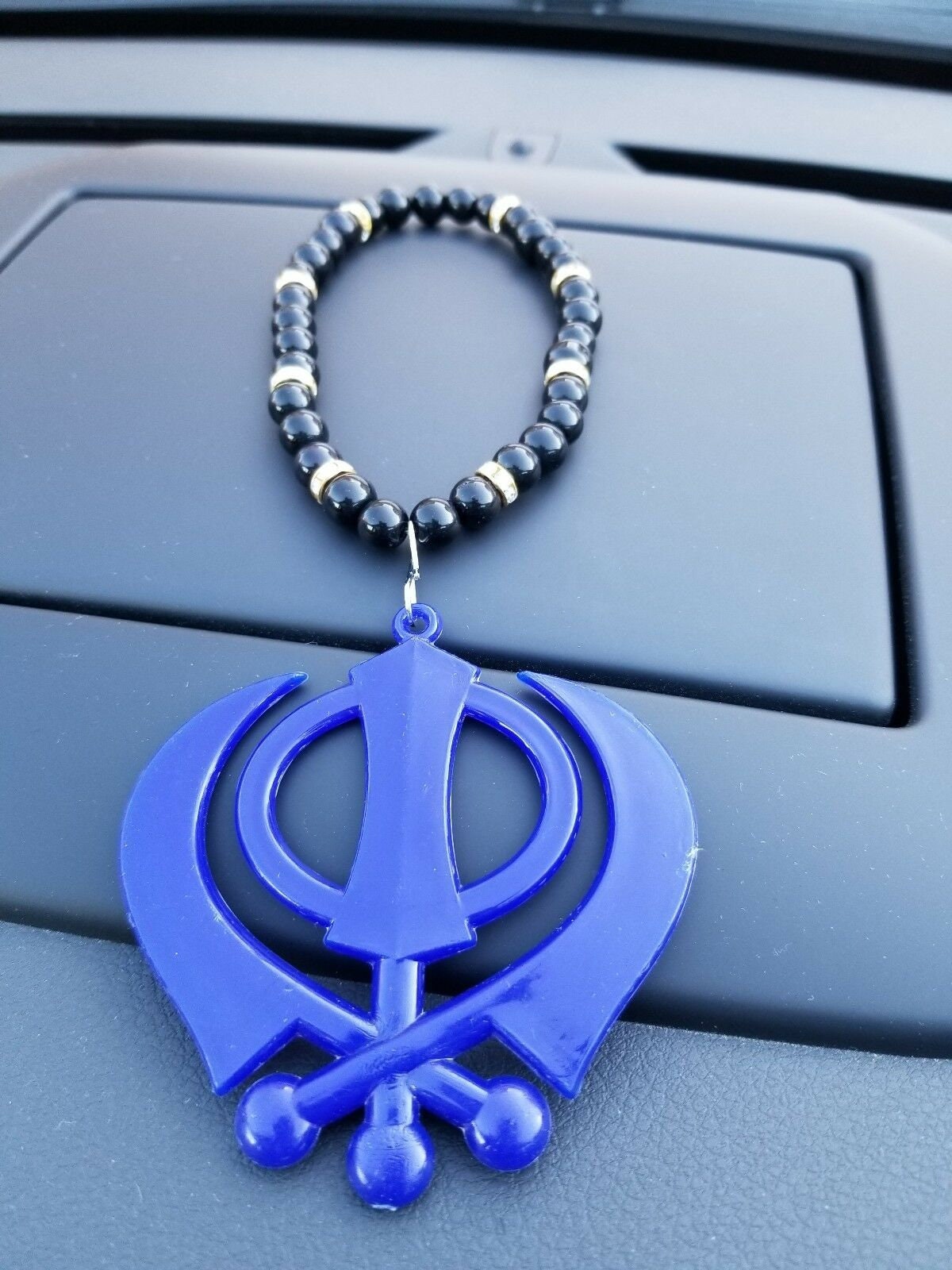 Singh kaur punjabi sikh blue khanda pendant car rear mirror hanging mala a3