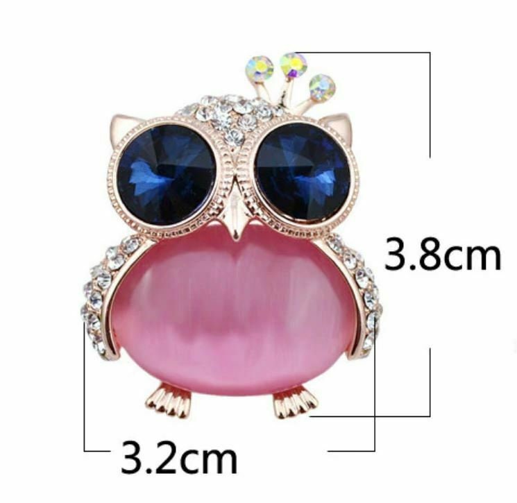 Stunning vintage look rose gold plated big owl blue eyes brooch broach pin z16