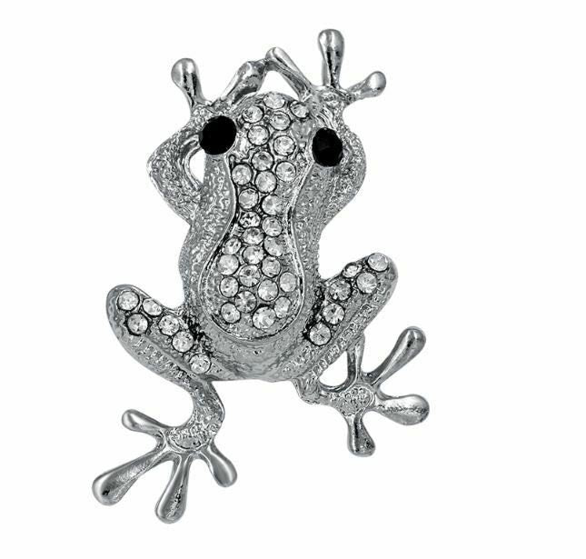 Vintage look silver plated lucky frog brooch suit coat broach collar pin b24