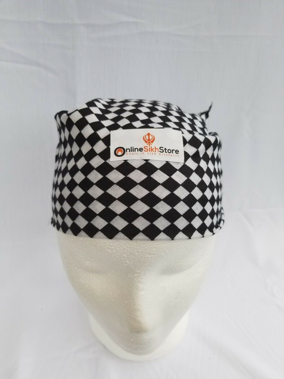 Sikh punjabi black white boxes hindu bandana head wrap gear rumal handkerchief