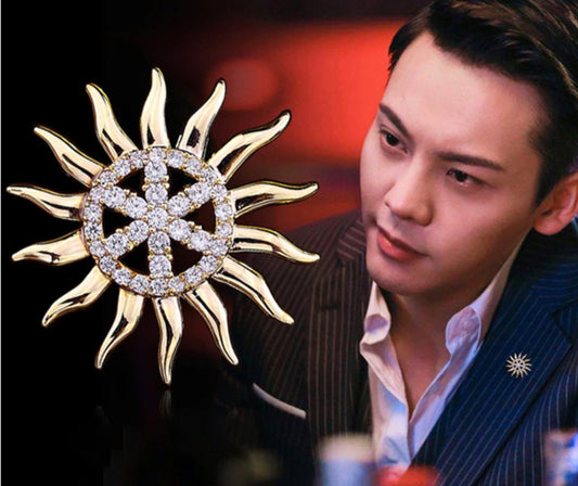 Sun brooch vintage look gold plated stunning star suit coat broach pin new ggg34