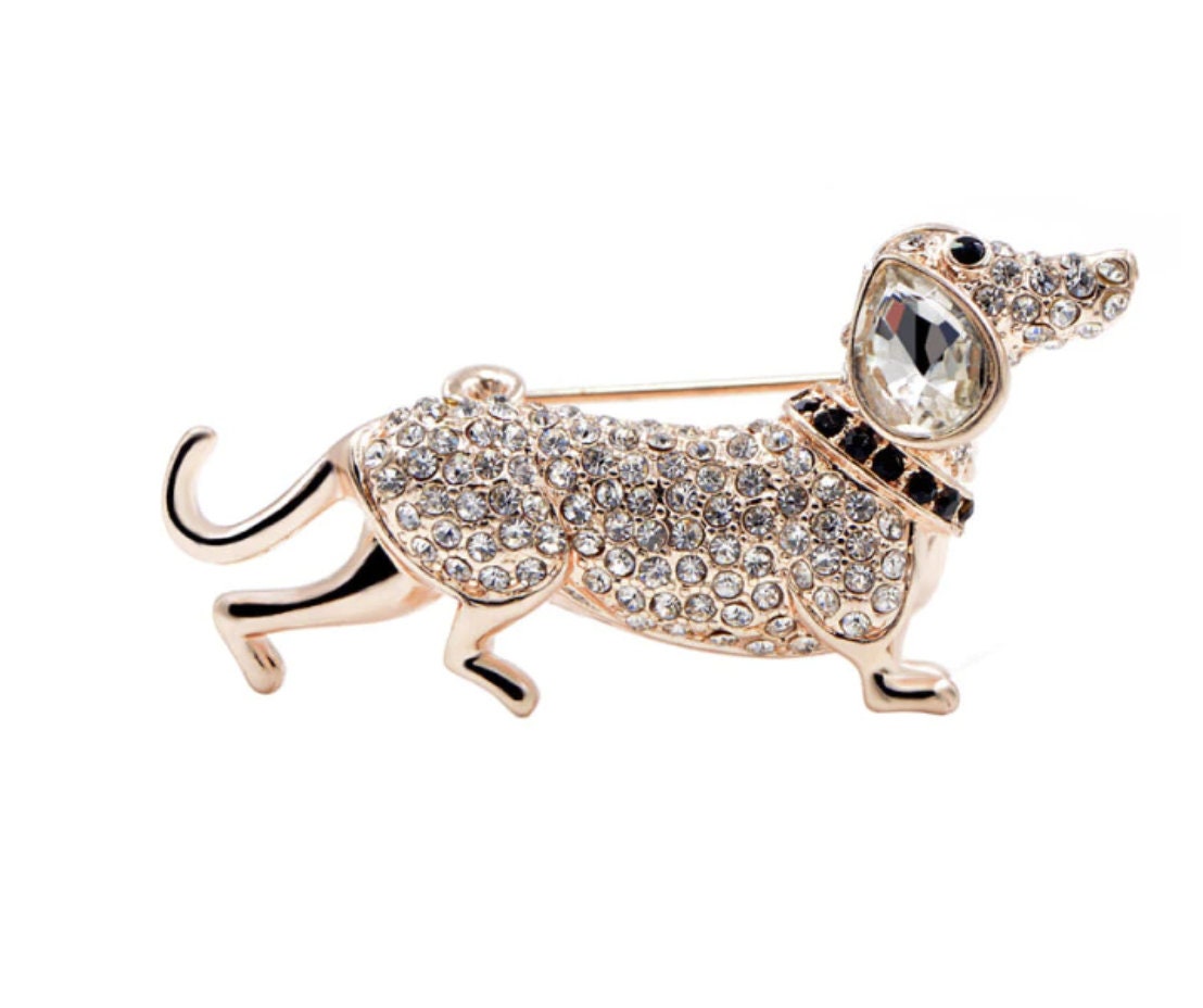 Stunning vintage look rose gold plated retro dog celebrity brooch broach pin gg9