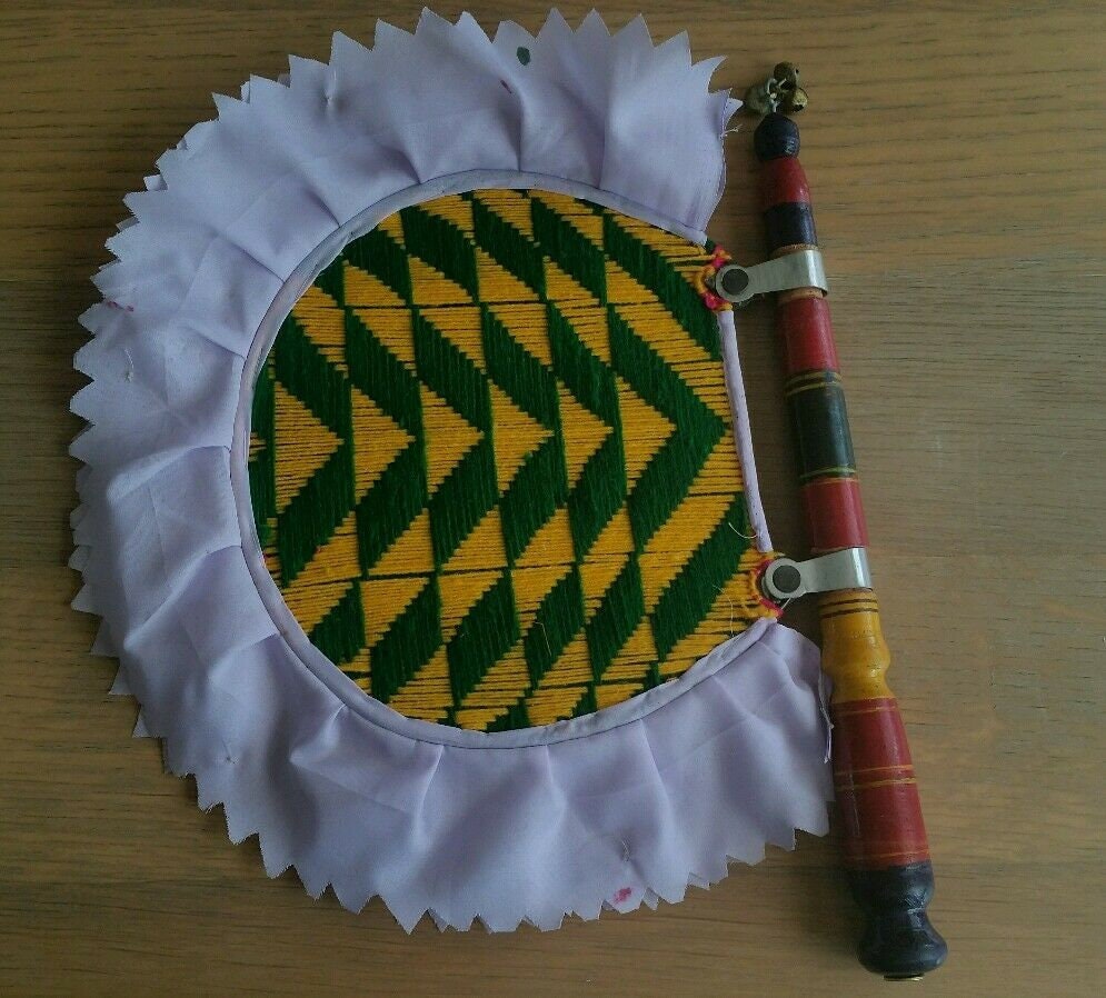 Authentic punjabi traditional pakhi handmade carved wooden paintwork woven fan i