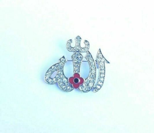 Stunning diamonte silver plated allahpoppy muslim islam british india brooch pin