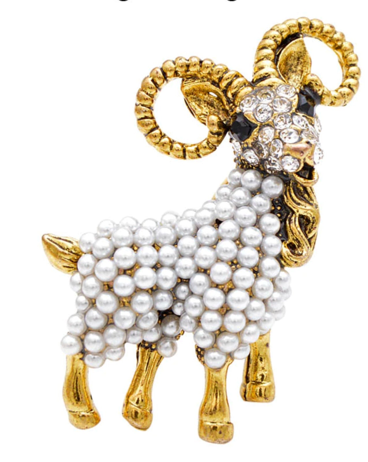 Stunning vintage look gold plated retro goat ram celebrity brooch broach pin g7