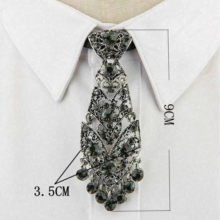 Stunning unisex silver plated celebrity crystal neck tie design event party wear