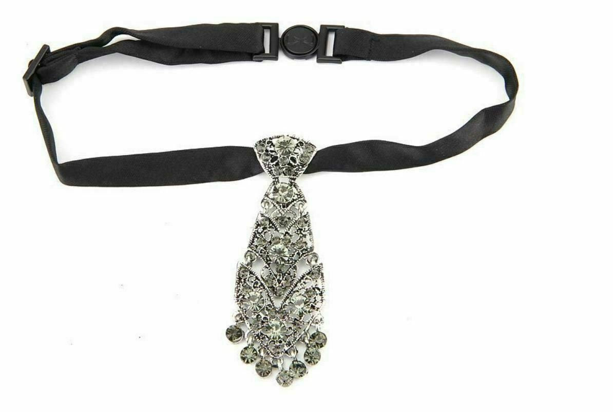 Stunning unisex silver plated celebrity crystal neck tie design event party wear